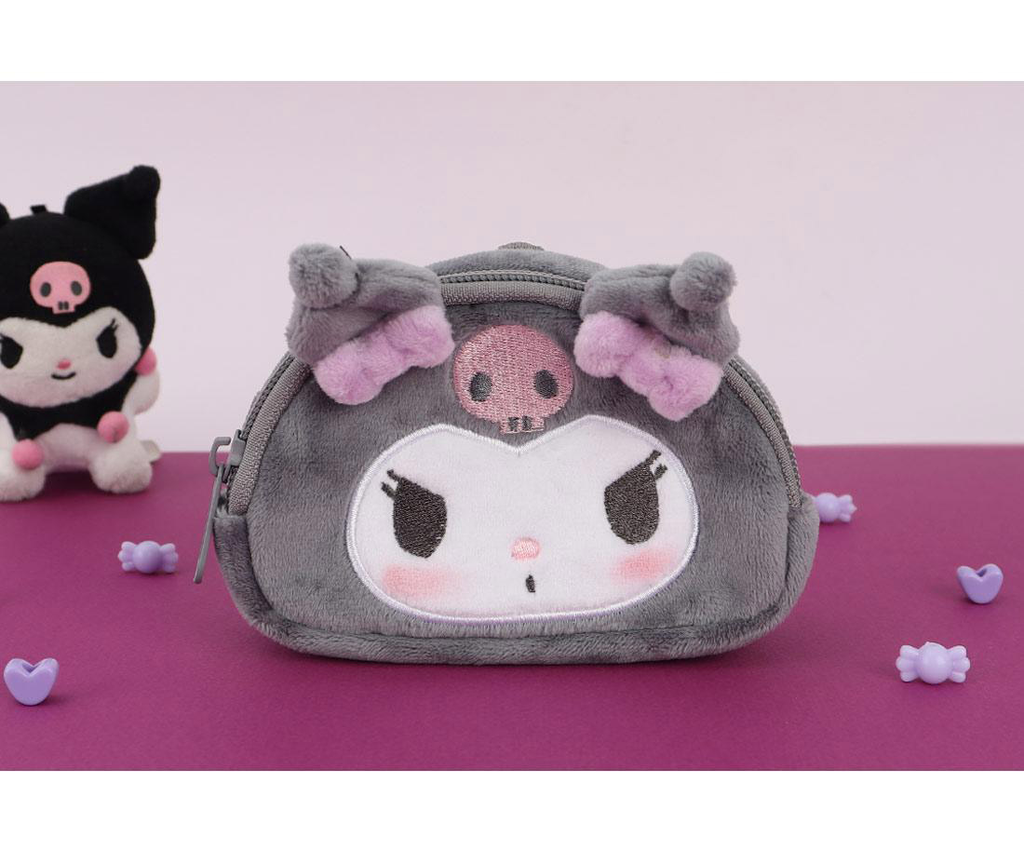 Kuromi Fluffy Coin Pouch with Keychain and Mirror