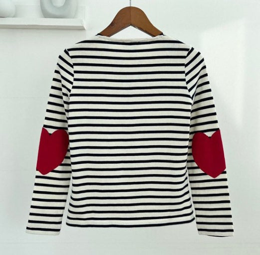 Heart Elbow Breton Stripe Boatneck Tee Cotton