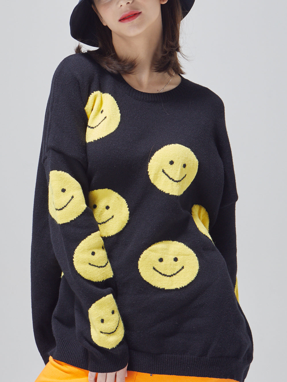 Happy Face Oversized Intarsia Knit Sweater