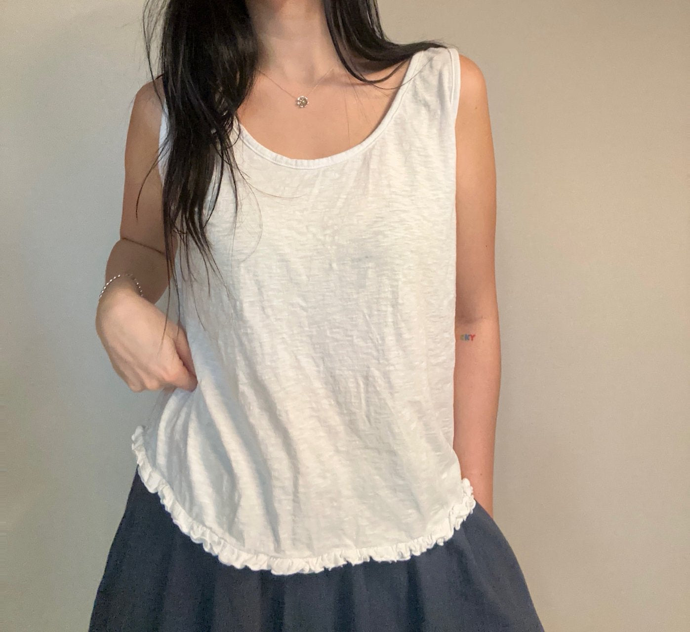 Soft Frill 100% Cotton Sleeveless Top Made in Korea