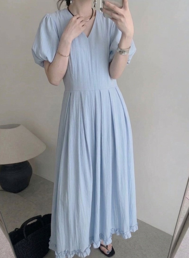 Airy Flow Balloon Sleeve Long Dress - Luckyplanetusa