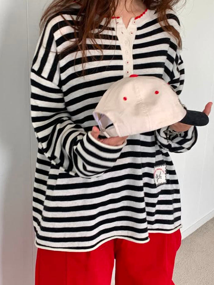 Vintage Stripe Patch Henley Top