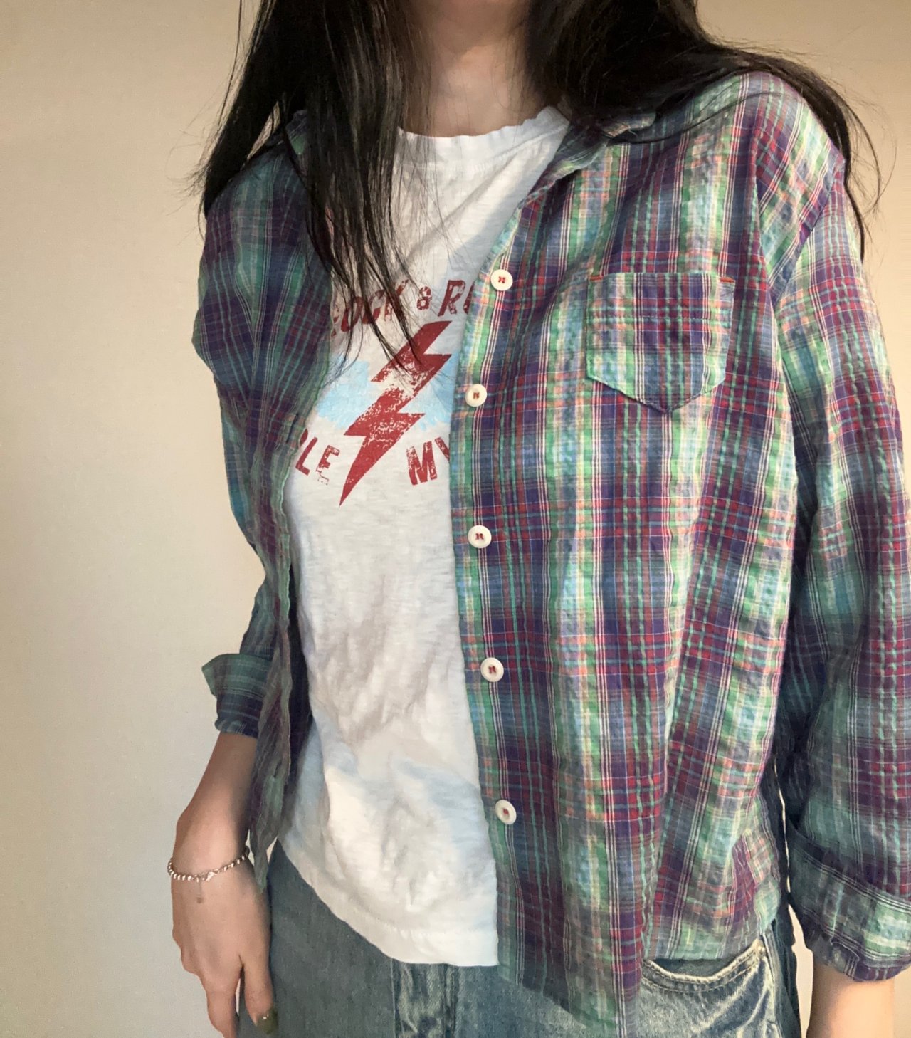 Vintage Check Cotton Shirt Jacket elbow patch Made in Korea - Luckyplanetusa