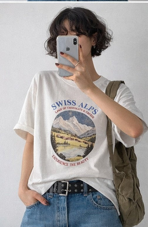 Swiss Alps Vintage Graphic Tee - Luckyplanetusa