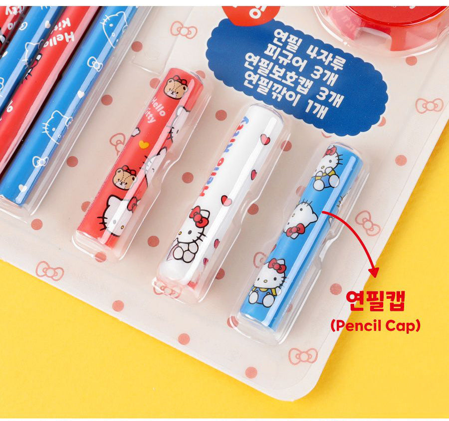 Hello Kitty Stationery Gift Set – 4 Pencils + 3 Figures + Sharpener + 3 Caps