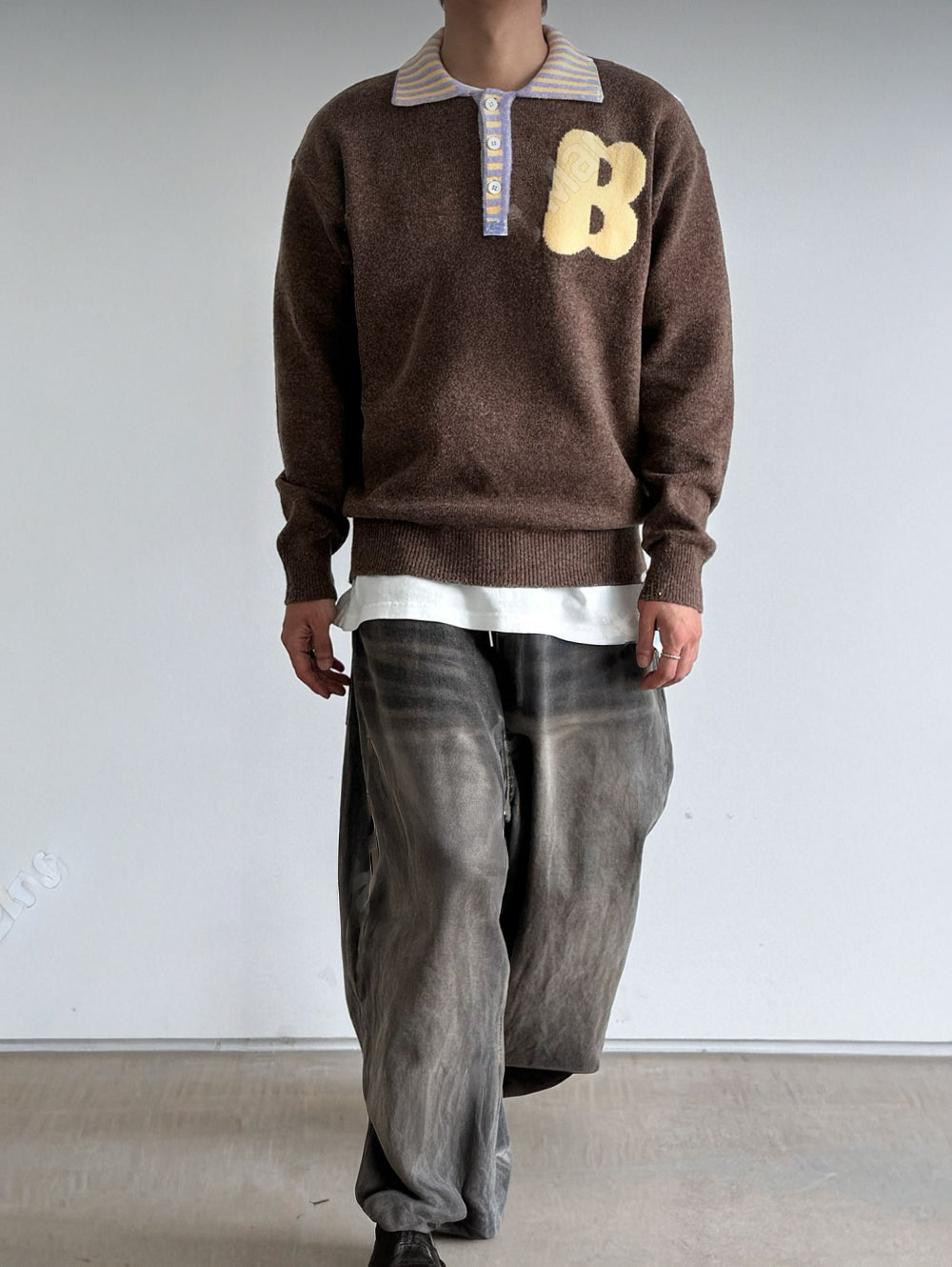 B-Point Cash Intarsia Collar Knit Made in Korea