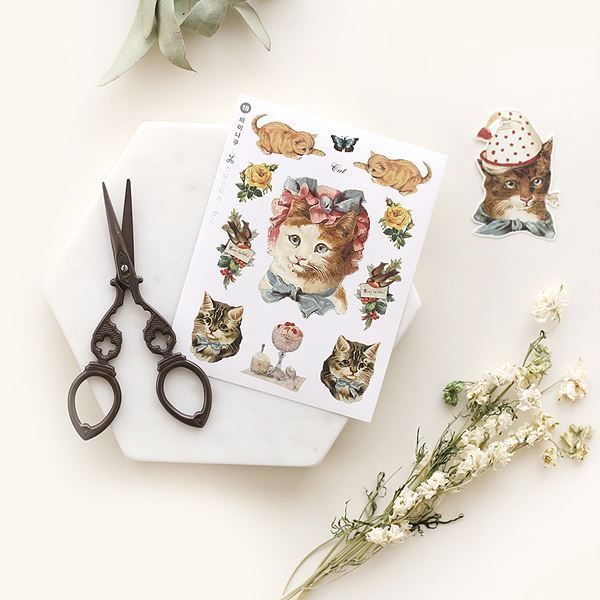 Vintage Cat Cutting Sticker Set 5 Styles