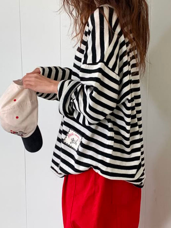 Vintage Stripe Patch Henley Top