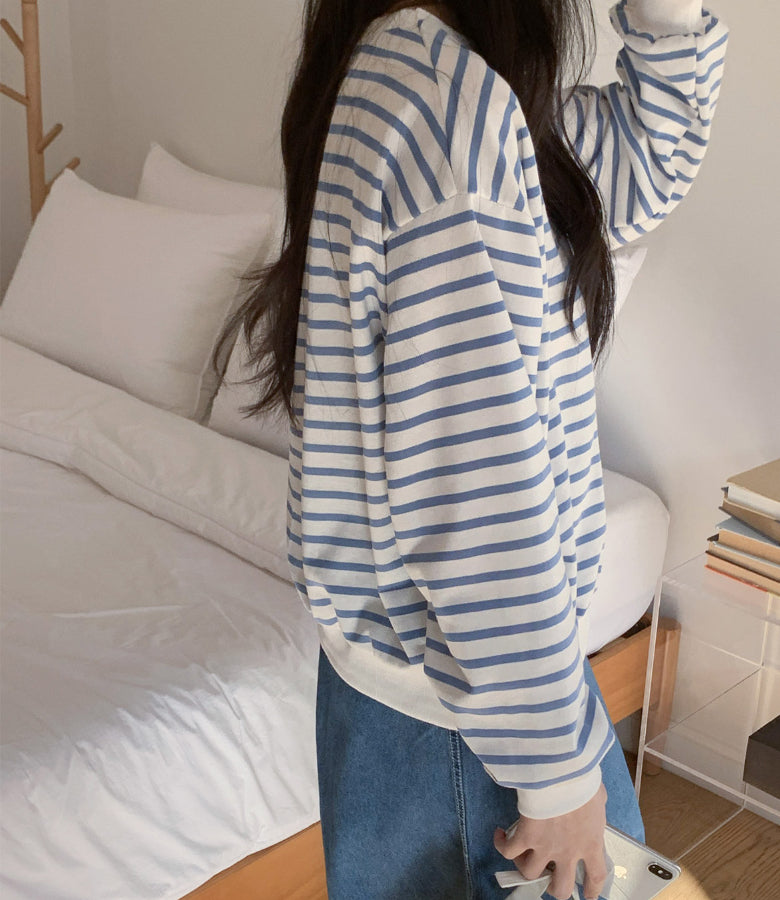 Be Happy Stripe Sweatshirt Made in Korea - Luckyplanetusa