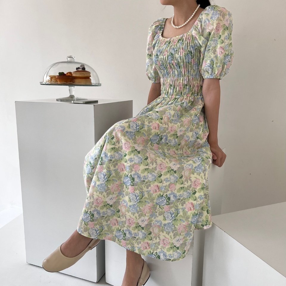 Blossom Garden Puff Sleeve Smocked Dress - Luckyplanetusa