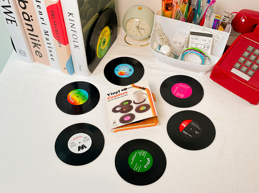 Retro Vinyl Record Drink Coaster Set - 6pcs