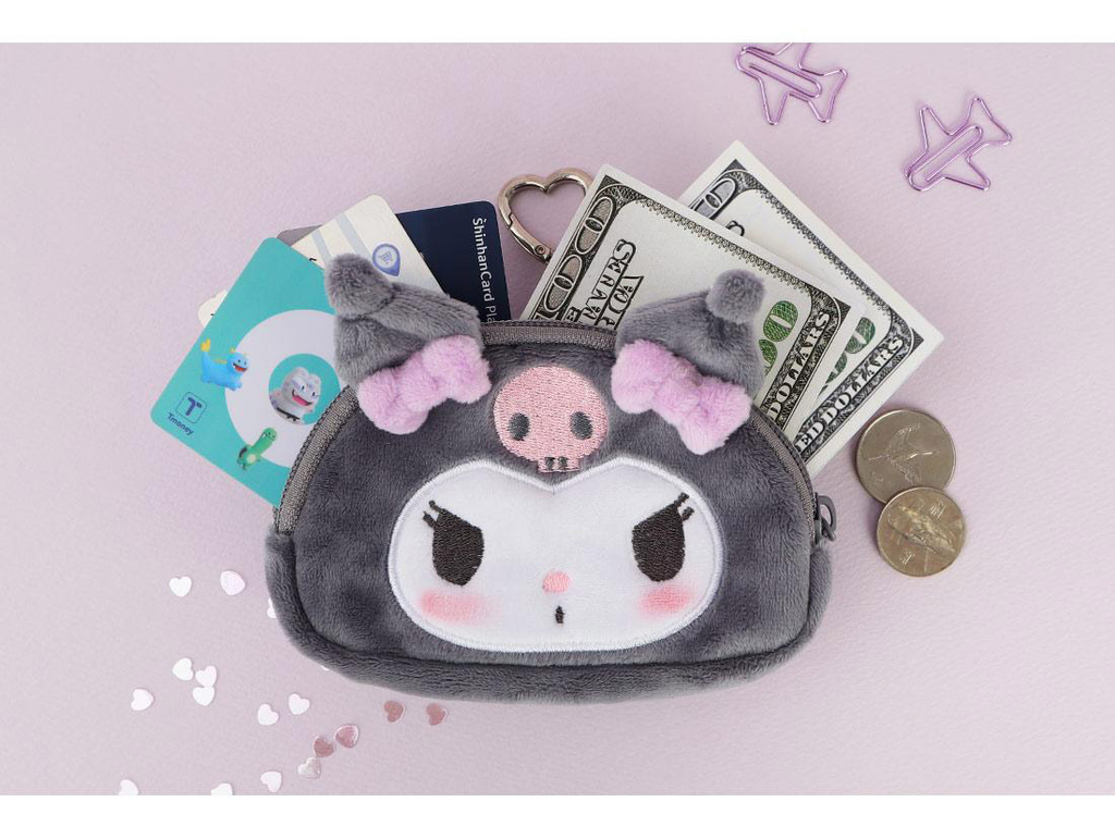 Kuromi Fluffy Coin Pouch with Keychain and Mirror
