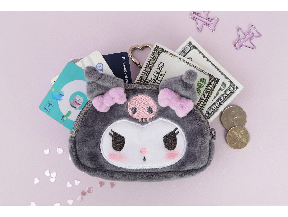 Kuromi Fluffy Coin Pouch with Keychain and Mirror