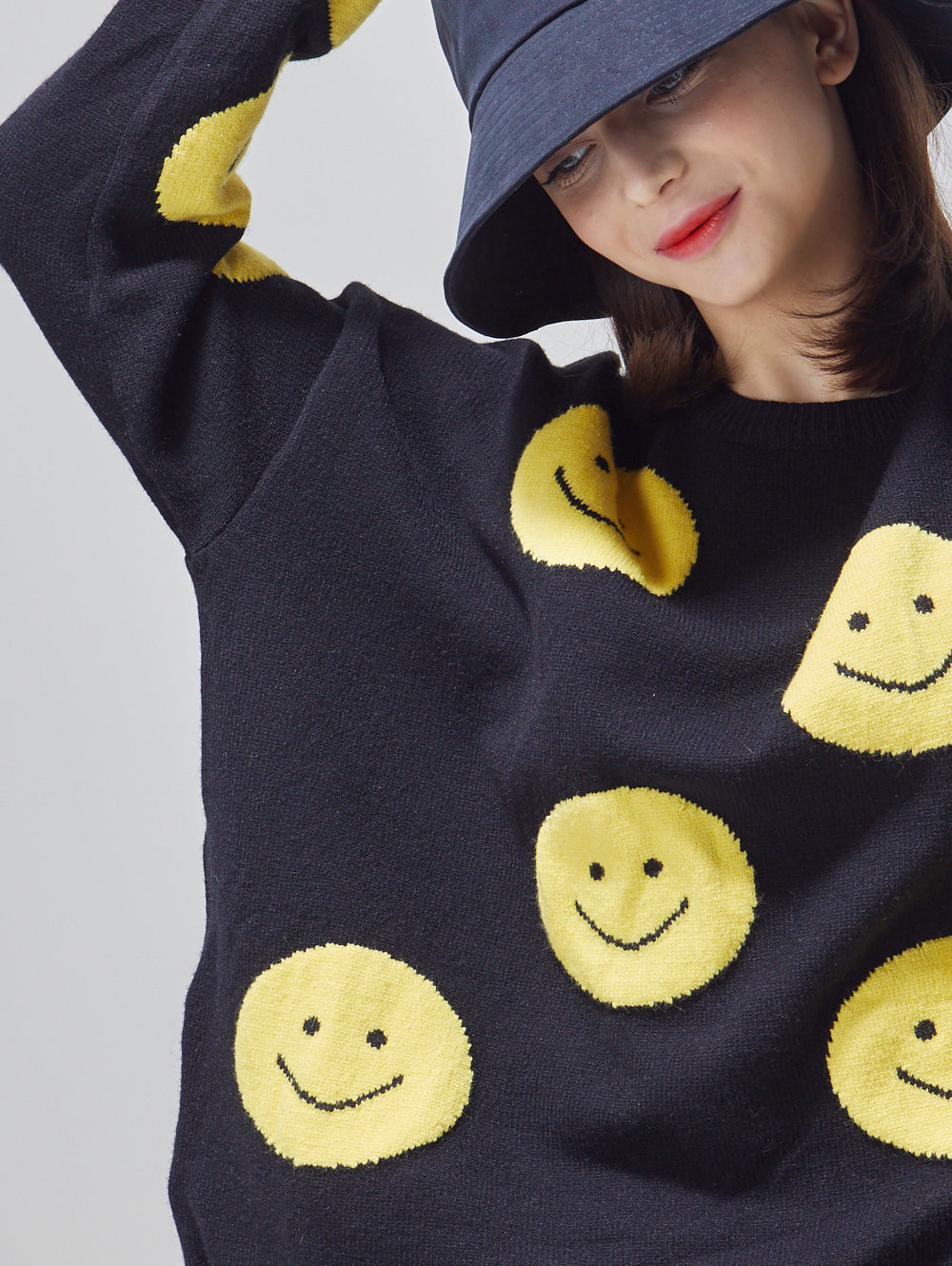Happy Face Oversized Intarsia Knit Sweater