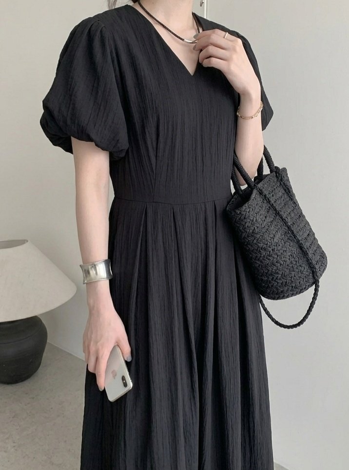 Airy Flow Balloon Sleeve Long Dress - Luckyplanetusa