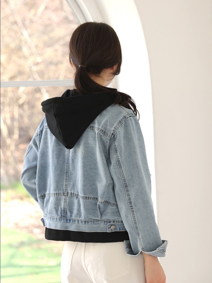 Layered Hooded Denim Jacket - Luckyplanetusa