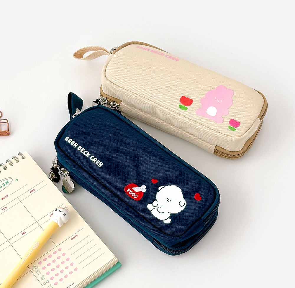 Soon Deok Embroidered Double-Zipper Pencil Case