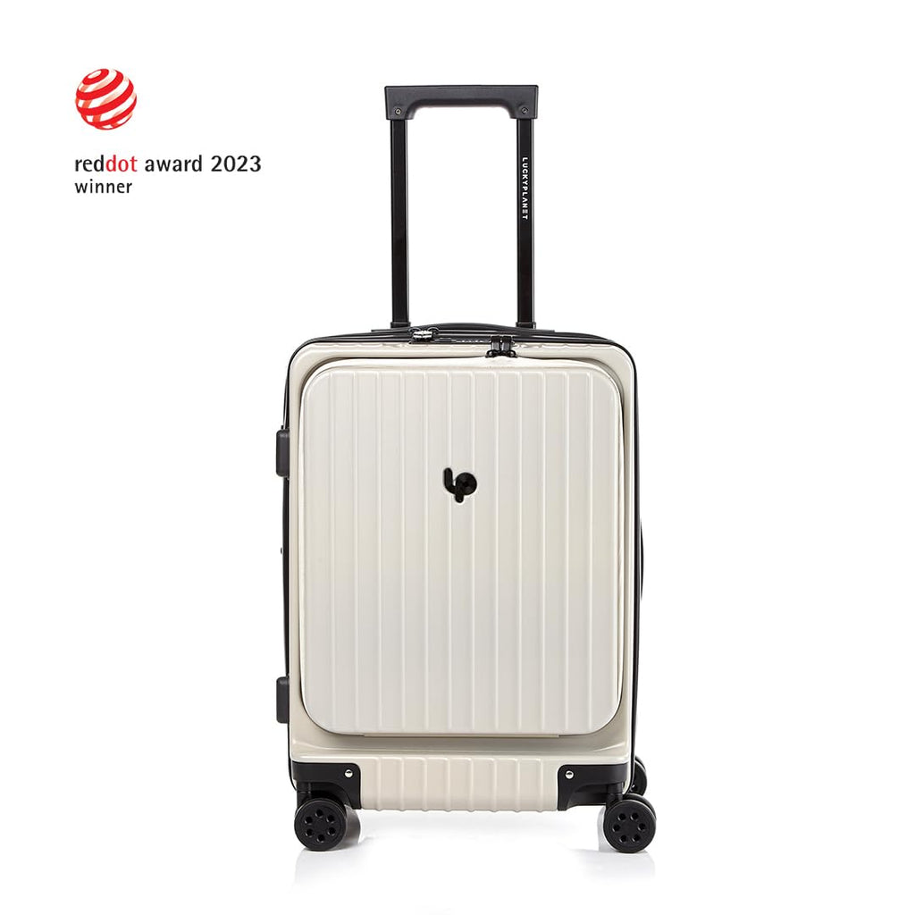 Gobeyond carry on suitcase Ivory with laptop pocket and cup holder 21"