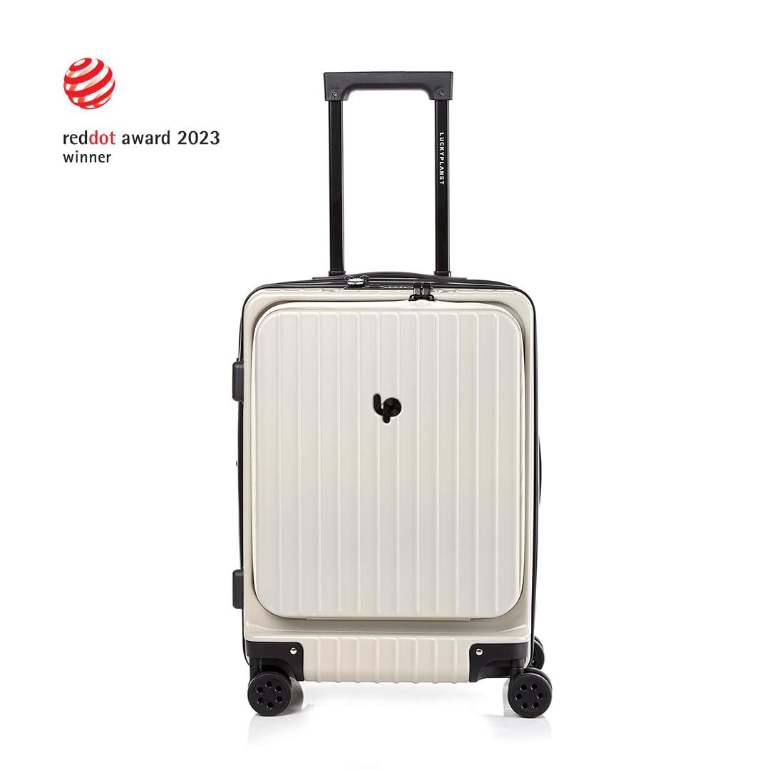 Gobeyond carry on suitcase Ivory with laptop pocket and cup holder 21"