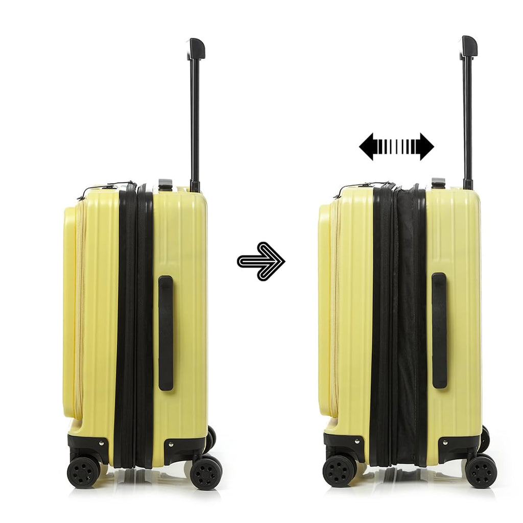 Gobeyond carry on suitcase Yellow with laptop pocket and cup holder