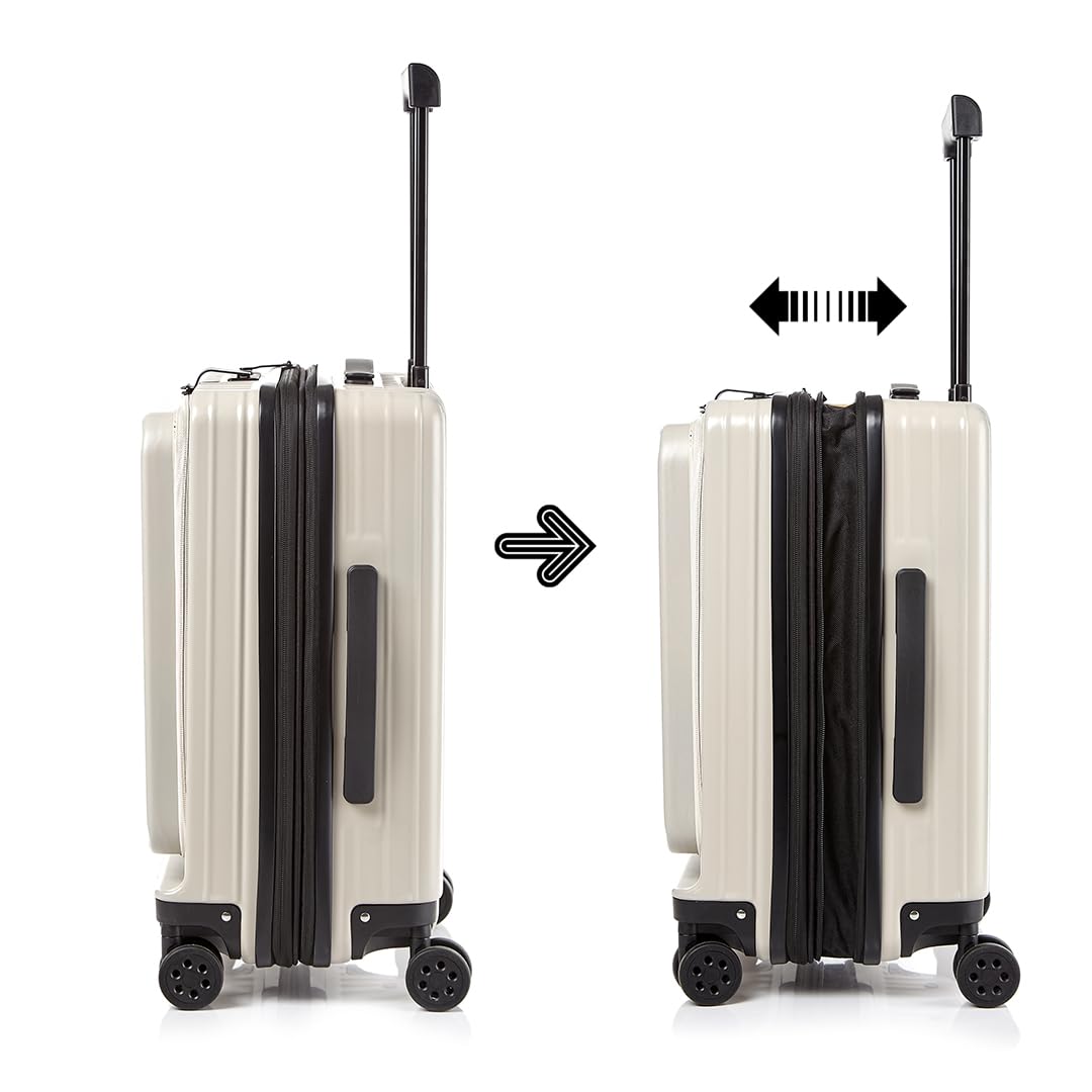 Gobeyond carry on suitcase Ivory with laptop pocket and cup holder 21"