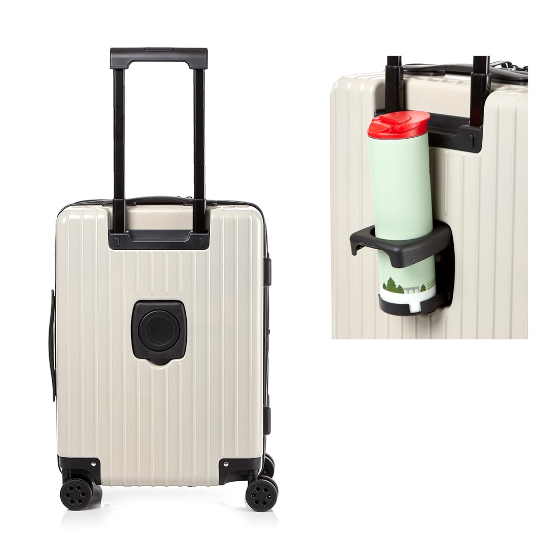 Gobeyond carry on suitcase Ivory with laptop pocket and cup holder 21"