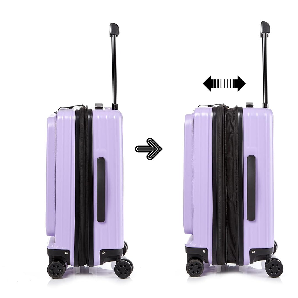 Gobeyond carry on suitcase Purple with laptop pocket and cup holder