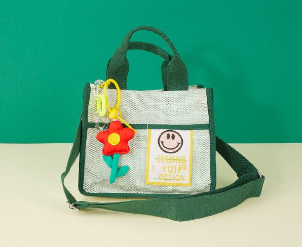 Daily Smile Canvas Body Cross Shoulder Tote Bag with Pocket