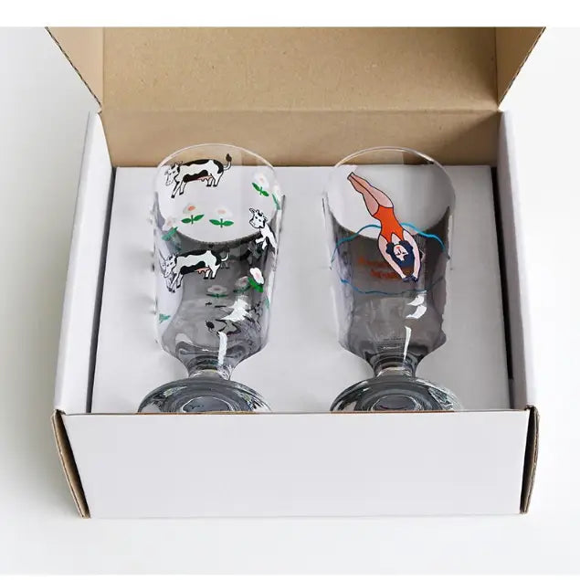 1537  Vintage Glass Cup- Large  2Pcs Gift SET Drinkware