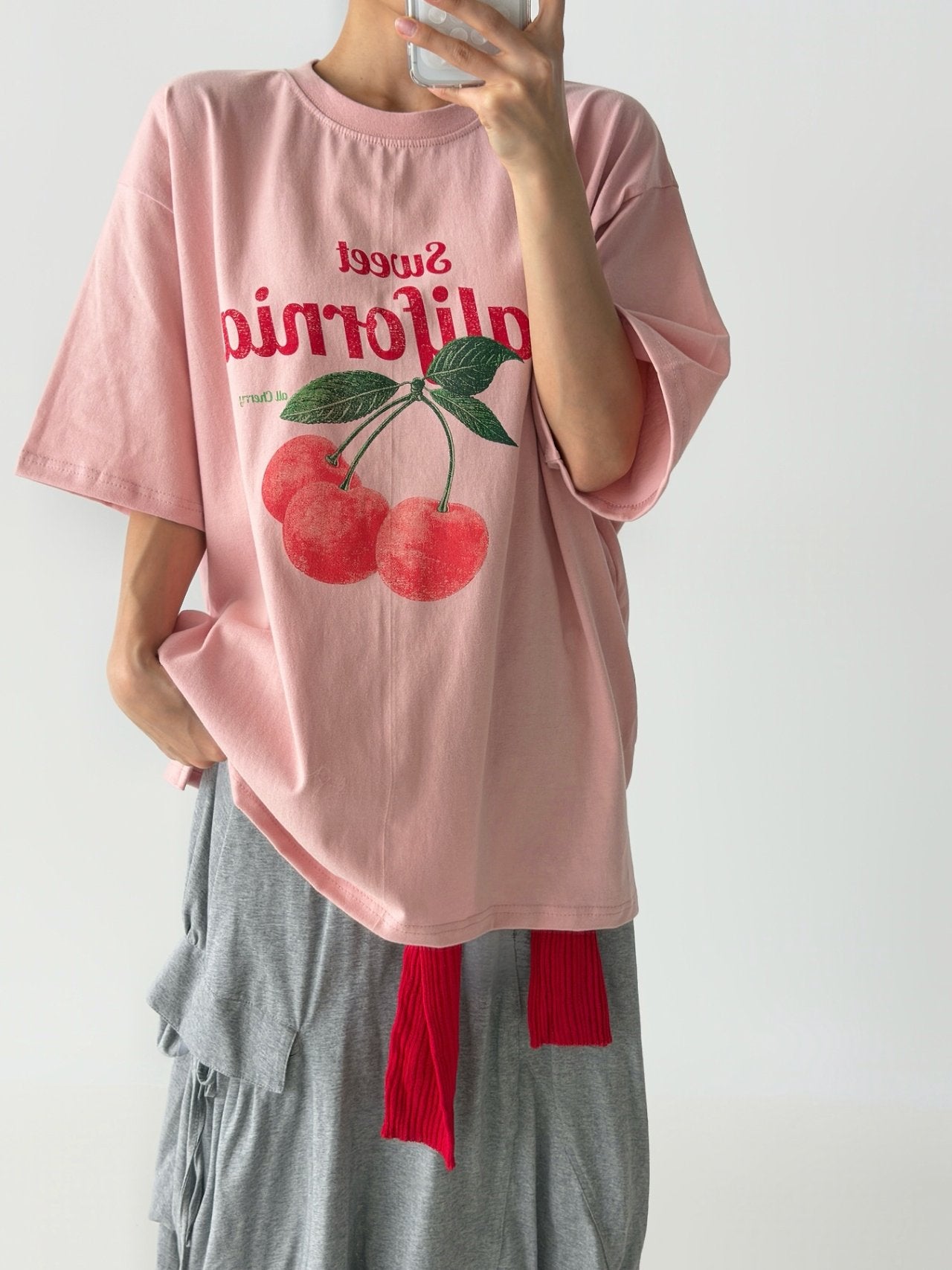 Retro Cherry Oversized Cotton Tee - Luckyplanetusa