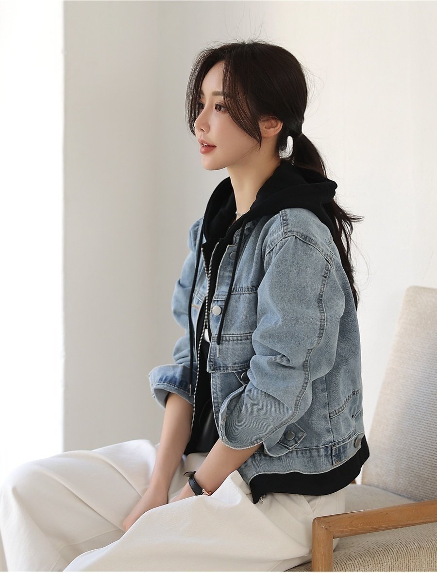 Layered Hooded Denim Jacket - Luckyplanetusa