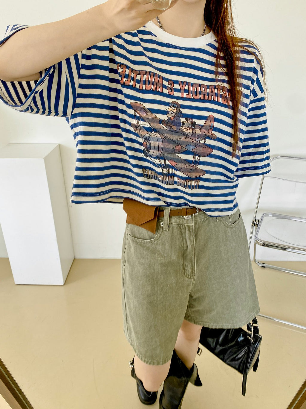 Vintage Pilot Stripe Crop Tee - Luckyplanetusa