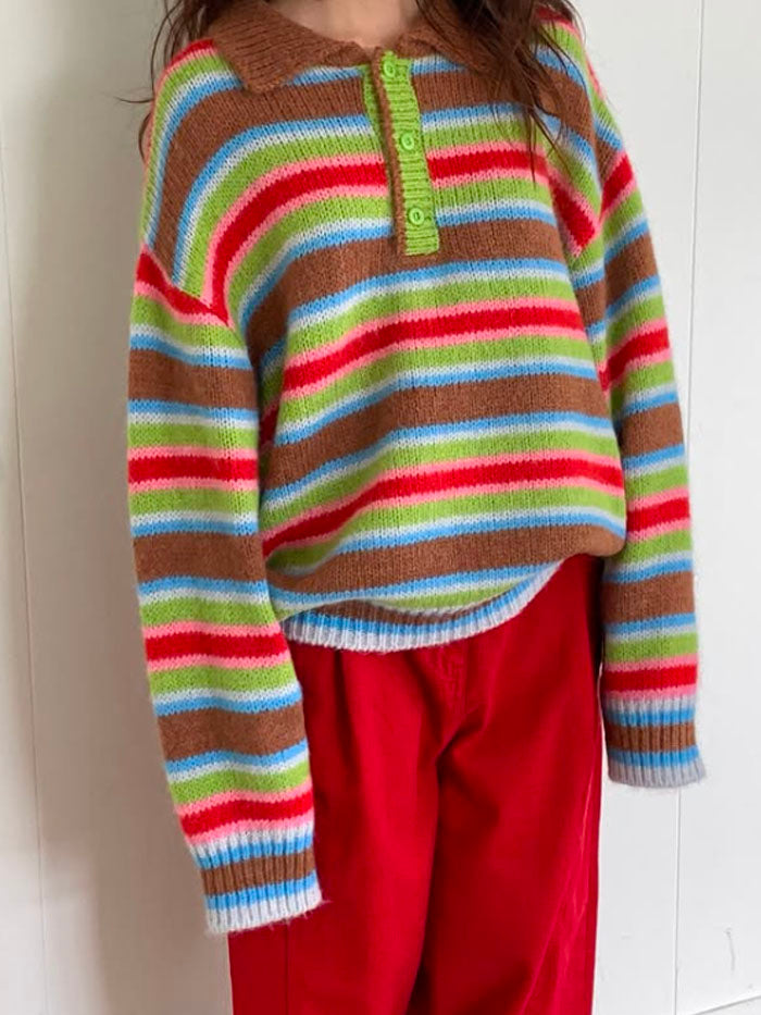 Color Pop Stripe Henley Collar Knit