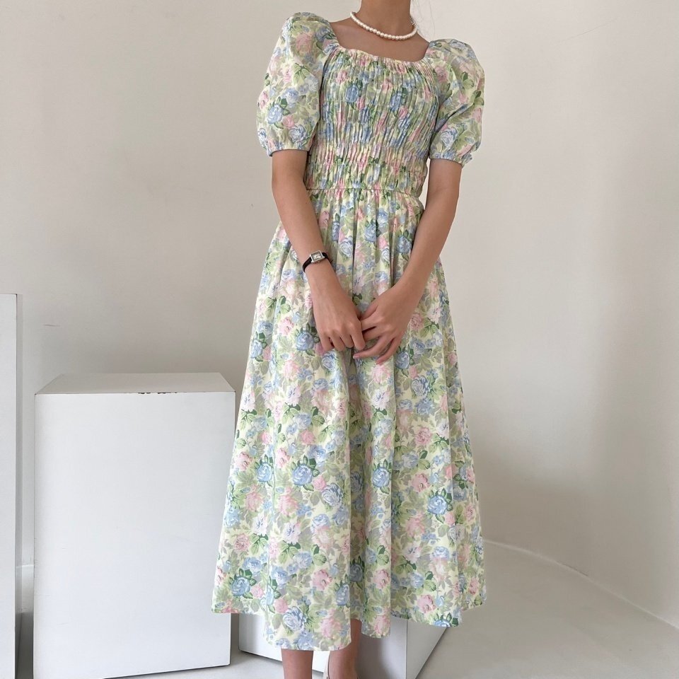 Blossom Garden Puff Sleeve Smocked Dress - Luckyplanetusa