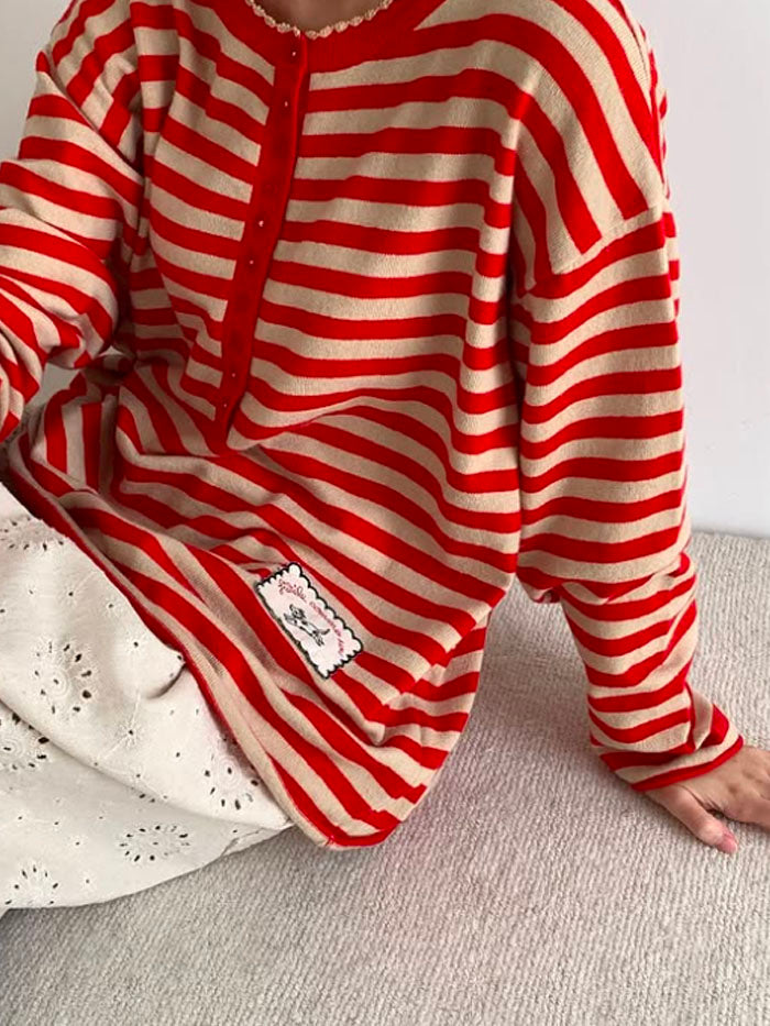 Vintage Stripe Patch Henley Top