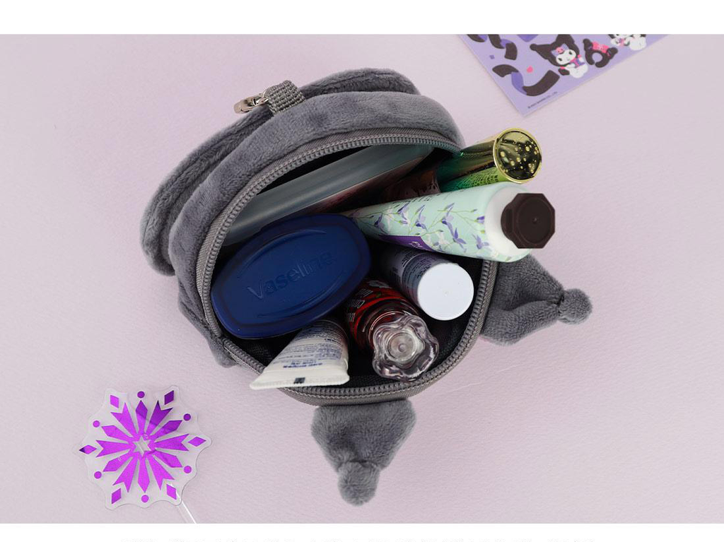Kuromi Fluffy Coin Pouch with Keychain and Mirror