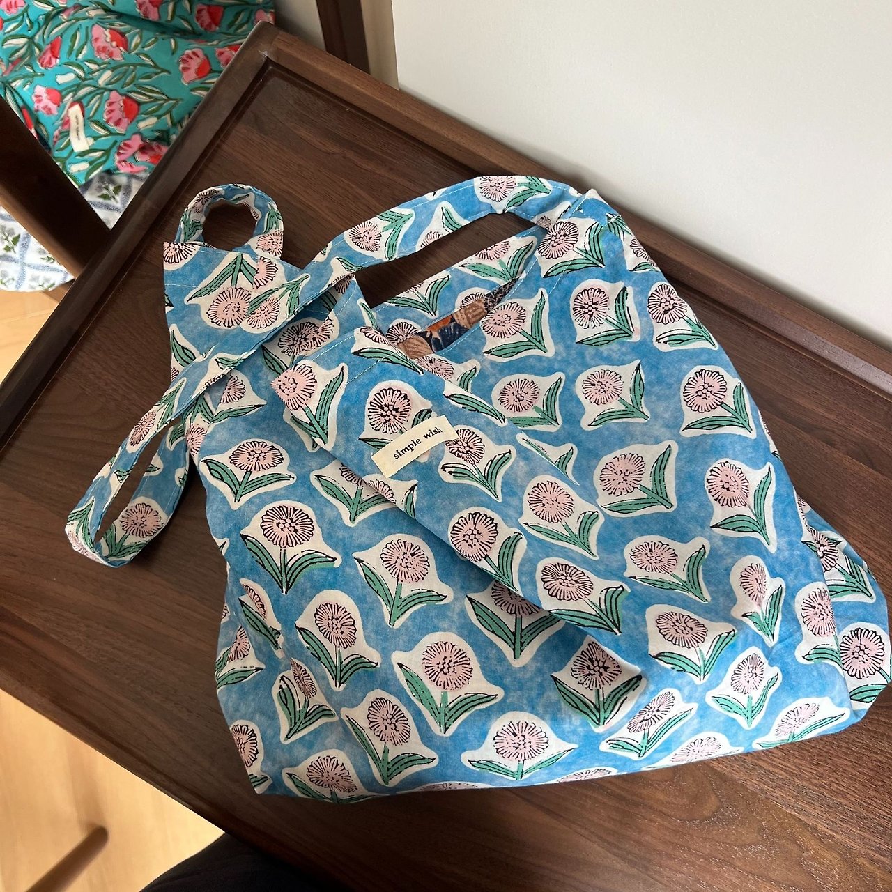 Bohemian Garden Hand Print Cotton Tote Bag - Luckyplanetusa