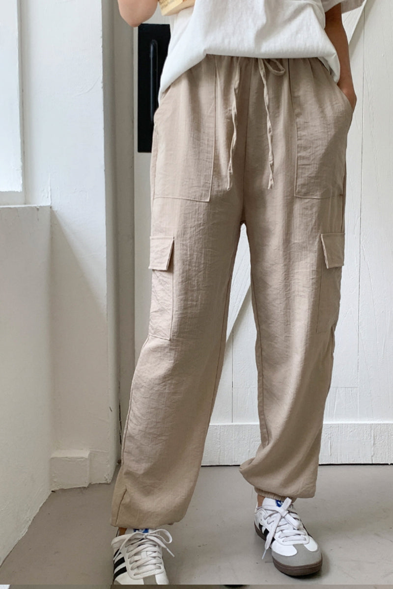 Linen Touch Utility Cargo Jogger Pants - Luckyplanetusa