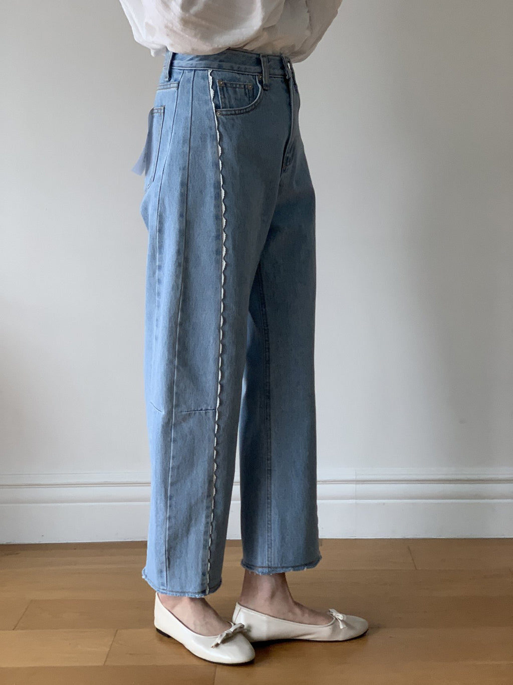 LineCut Wide Straight Denim Pants Vertical Seam Detail High-Rise Jeans - Luckyplanetusa