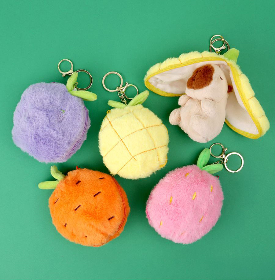 Fruit Zipper Capybara Plush Keyring (Random)