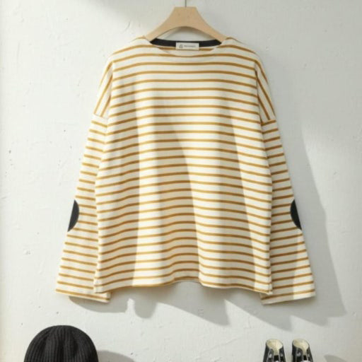 Heart Elbow Breton Stripe Boatneck Tee Cotton
