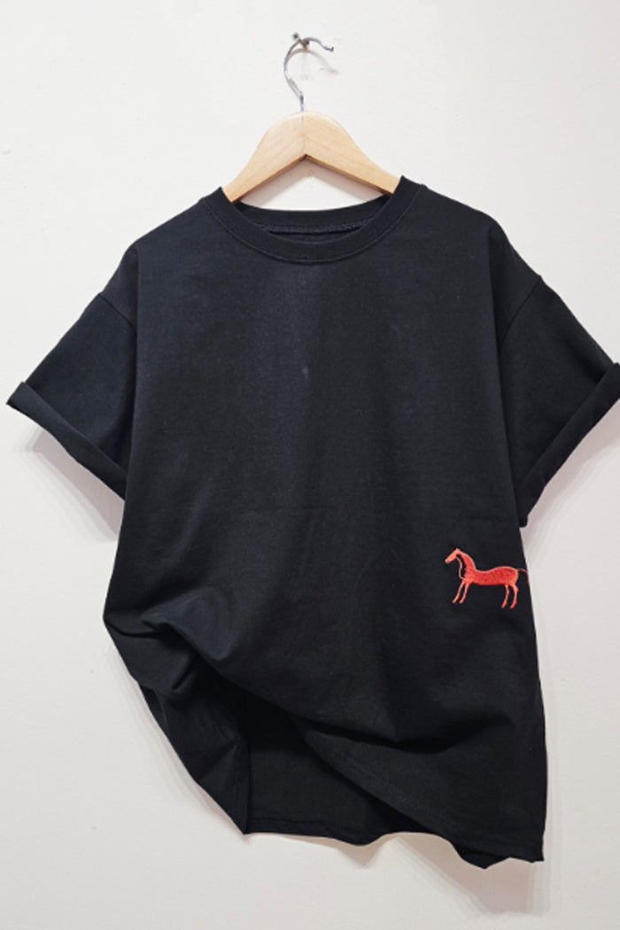 Lucky Pony Embroidery Cotton Tee - Luckyplanetusa