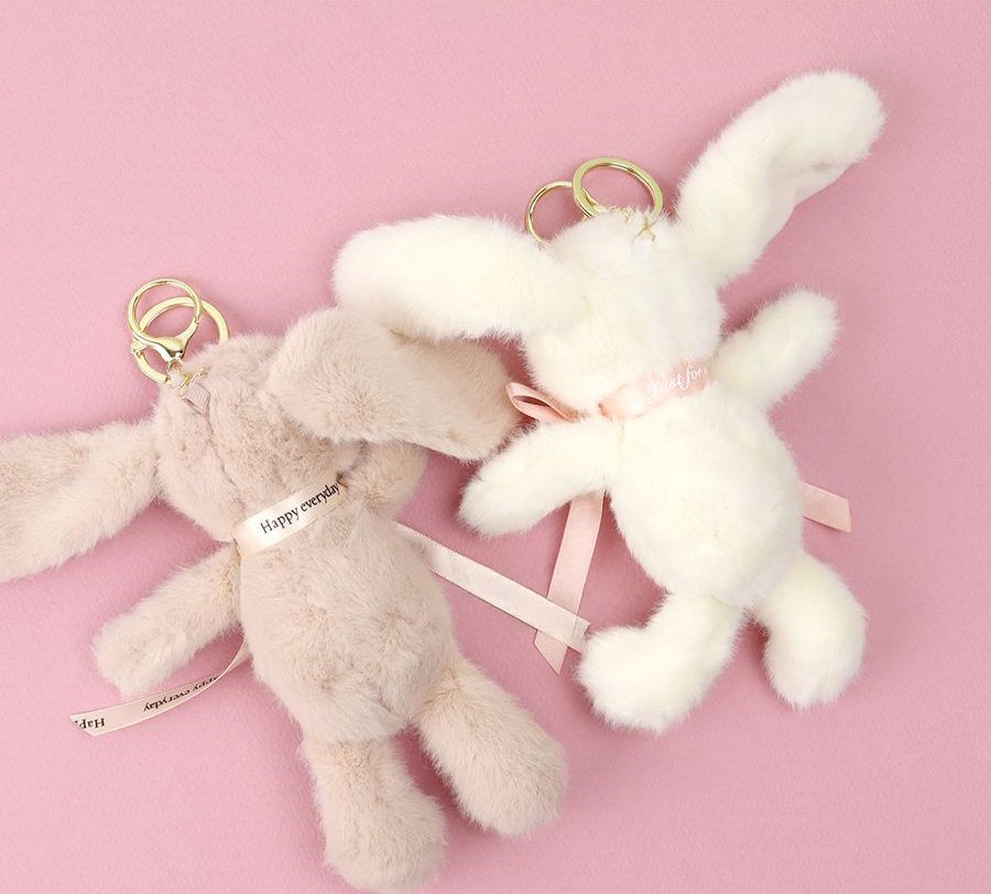 Ribbon Rabbit Plush Doll Keyring (Random Color)
