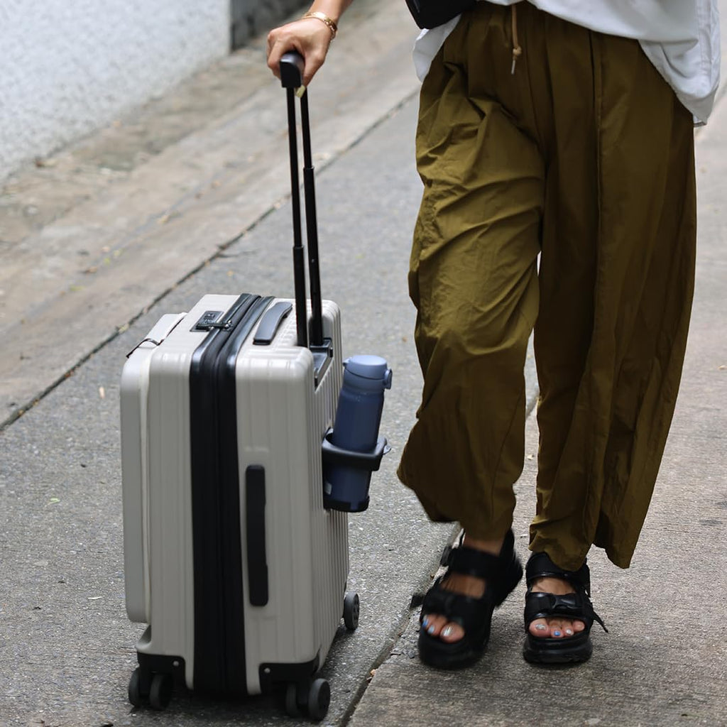 Gobeyond carry on suitcase Ivory with laptop pocket and cup holder 21"