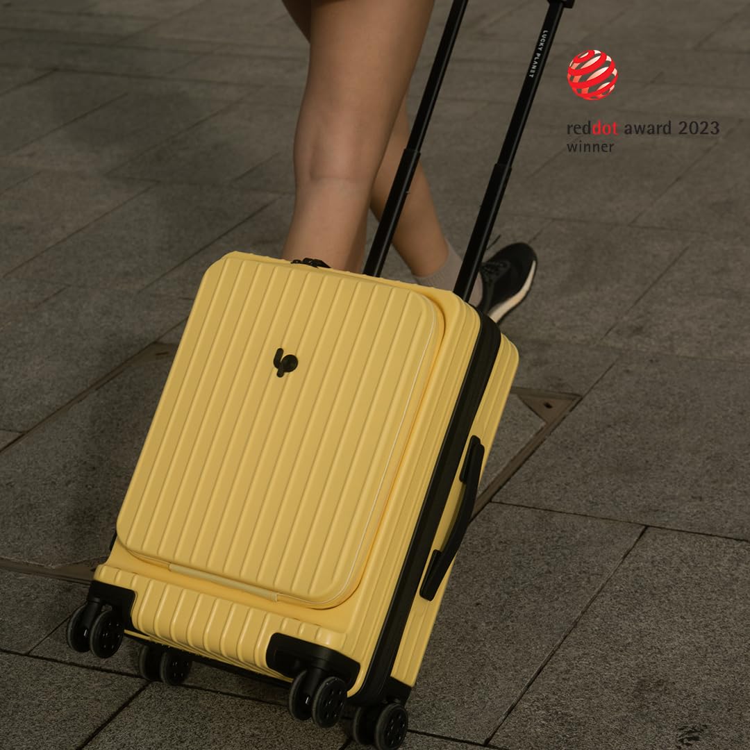 Gobeyond carry on suitcase Yellow with laptop pocket and cup holder