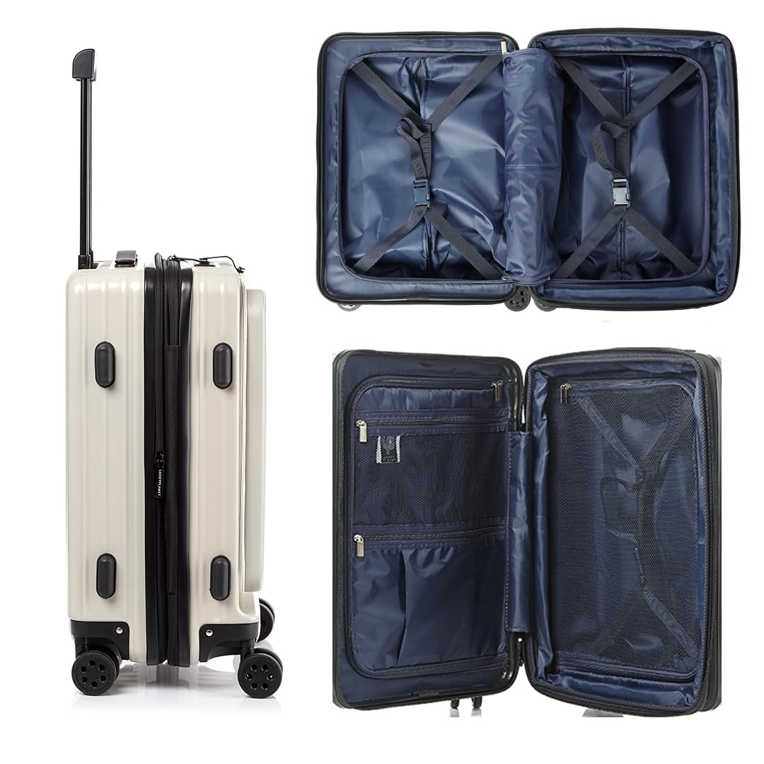 Gobeyond carry on suitcase Ivory with laptop pocket and cup holder 21"