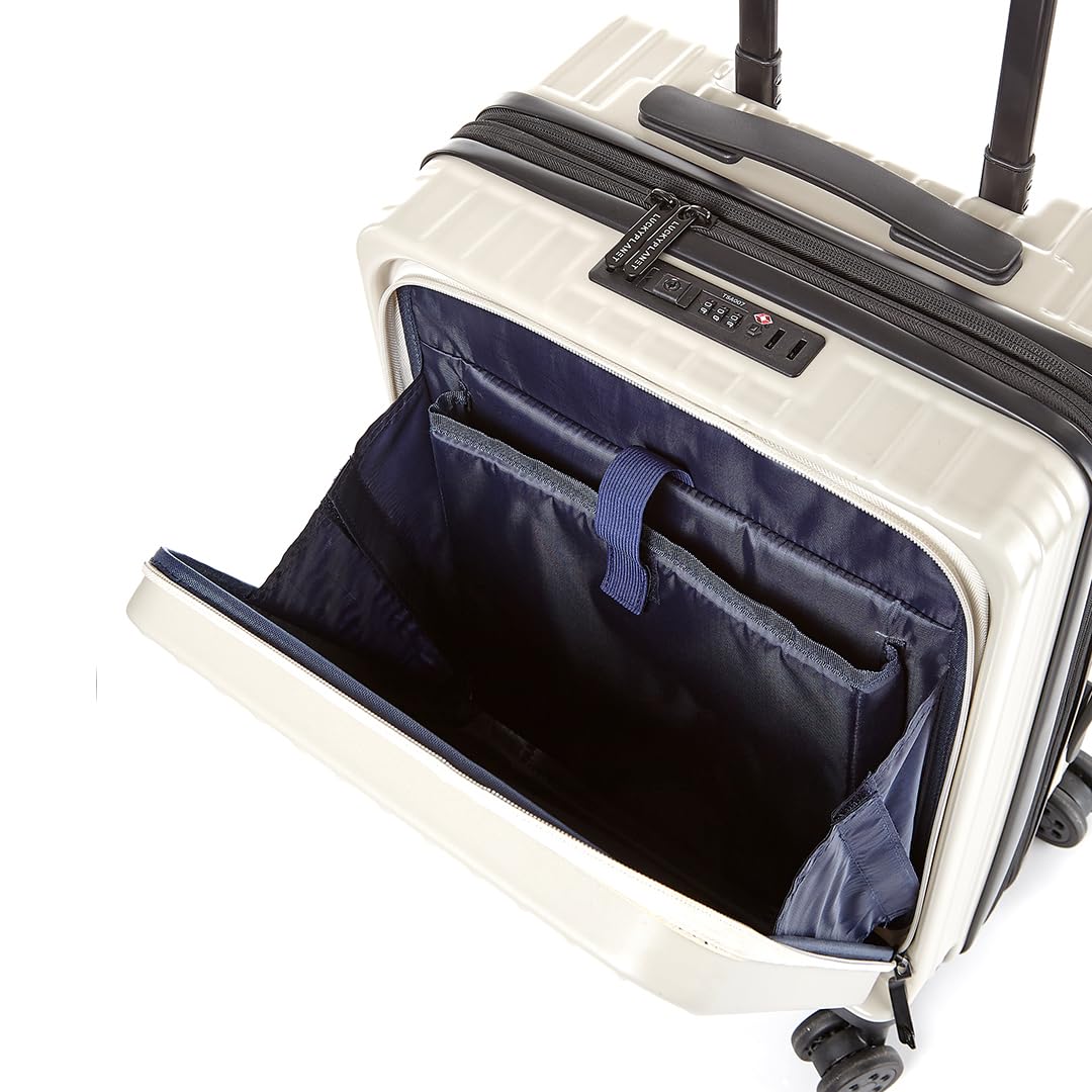 Gobeyond carry on suitcase Ivory with laptop pocket and cup holder 21"