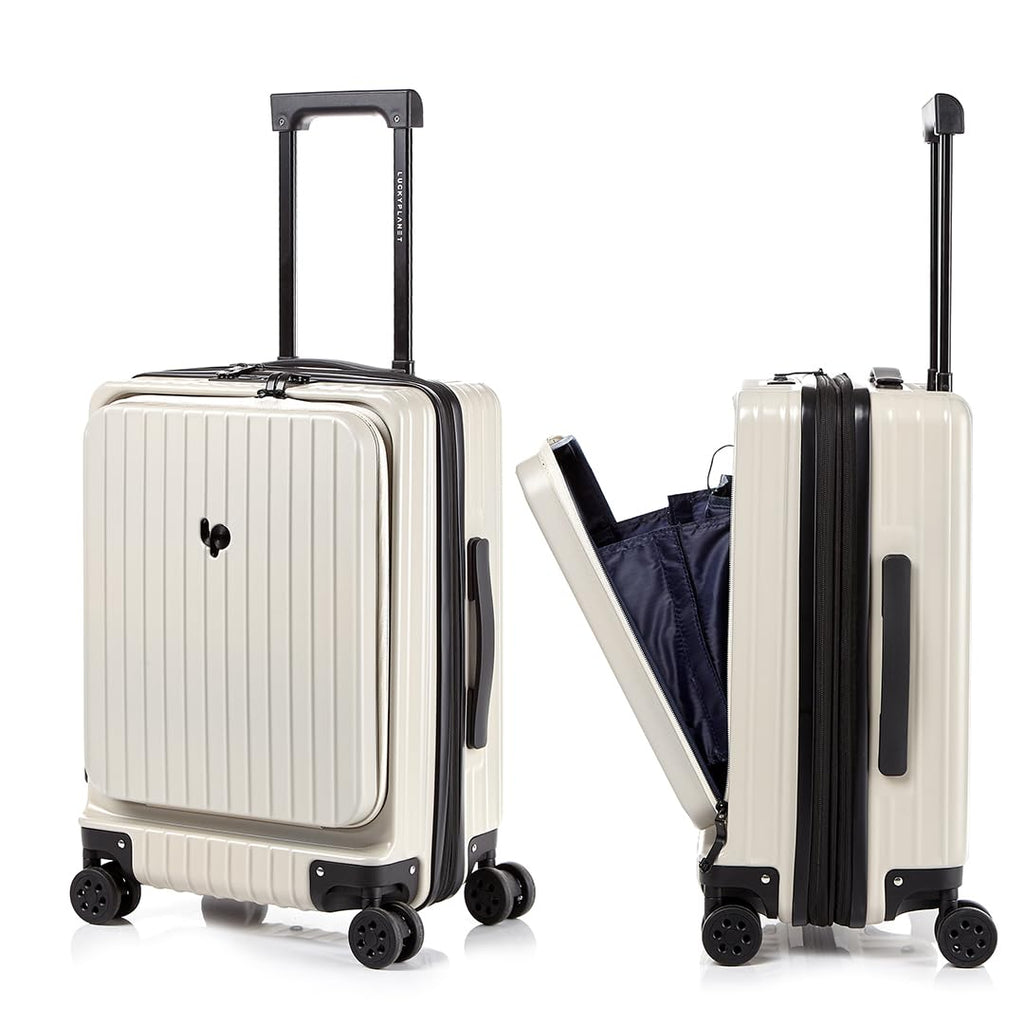 Gobeyond carry on suitcase Ivory with laptop pocket and cup holder 21"