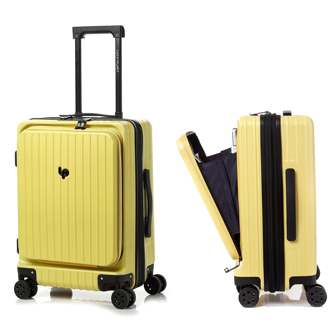 Gobeyond carry on suitcase Yellow with laptop pocket and cup holder