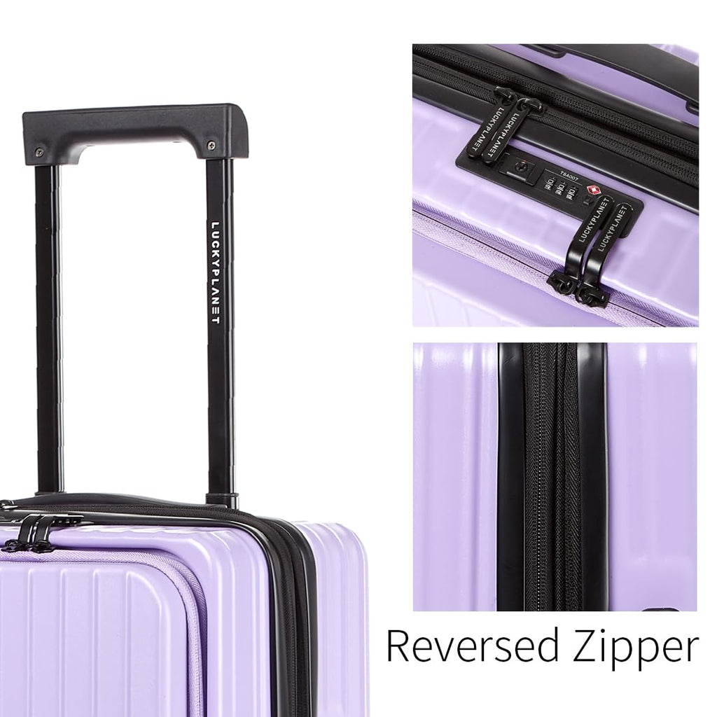 Gobeyond carry on suitcase Purple with laptop pocket and cup holder